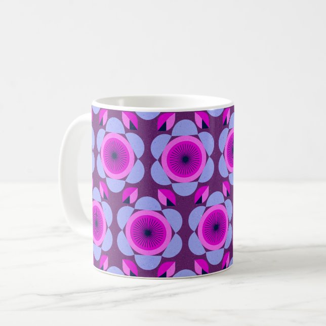 70-talets vib för blommigt - rosa och lila - afrik kaffemugg (Framsida vänster)