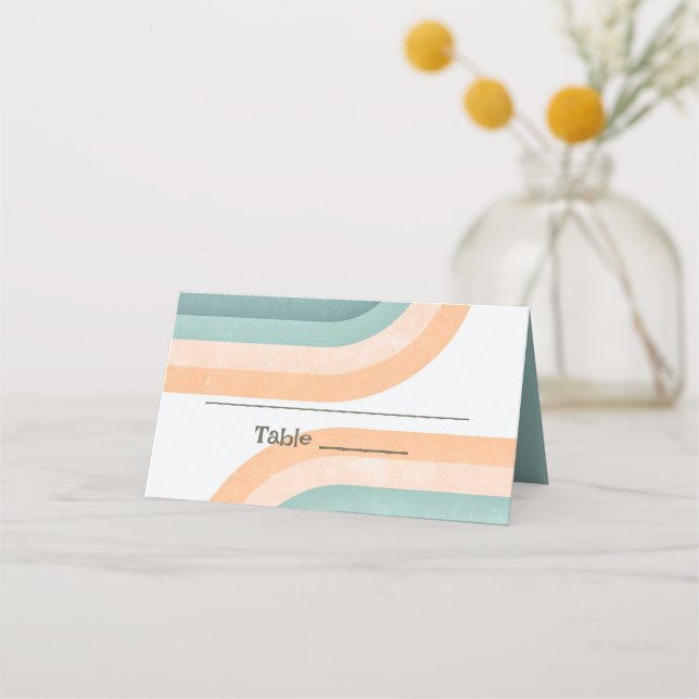 70-talets Vintage Regnbåge Bröllop Placeringskort (Framsida)