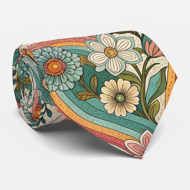 70-tals Brun Blommig Anpassad Slipsklöver – Elegan Slips (Rullad)