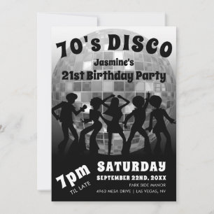 70-tals Disco Födelsedag Silver Glitterboll Inbjudningar