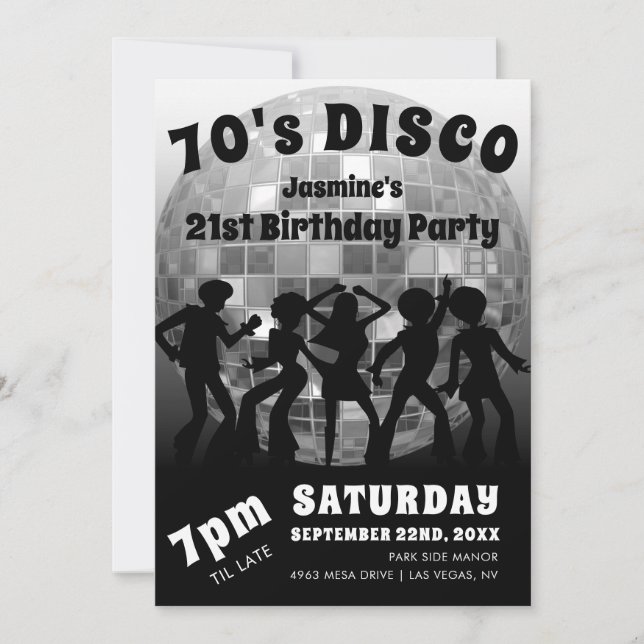 70-tals Disco Födelsedag | Silver Glitterboll Inbjudningar (Framsida)