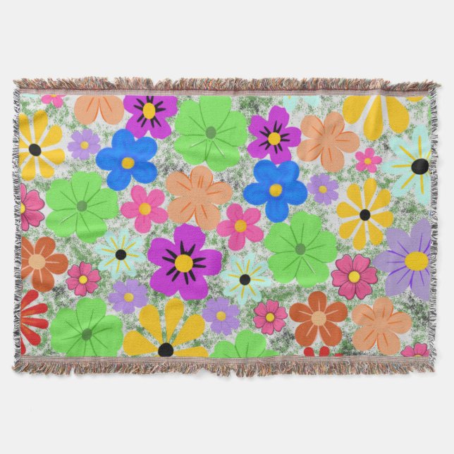 70-tals lekfull retroblomma filt (Framsidan)
