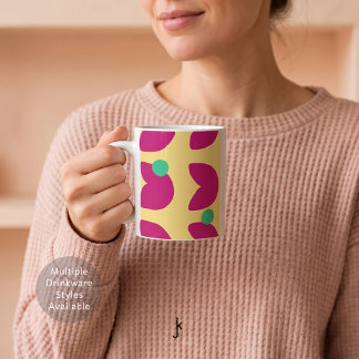 70-tals livlig rosa tulpan med gröna prickar i gul kaffemugg