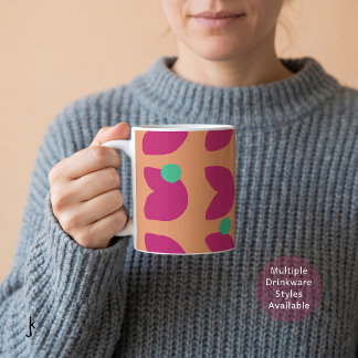 70-tals livlig rosa tulpan med gröna prickar i ora kaffemugg