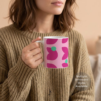 70-tals livlig rosa tulpan med gröna prickar i ros kaffemugg