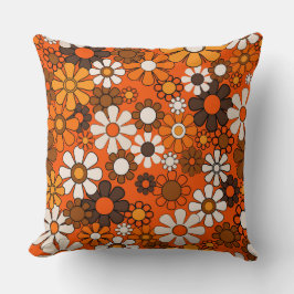 70-tals Retro Blommig Brun Orange Boho Dekor Kudde