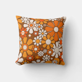 70-tals Retro Blommig Brun Orange Boho Dekor Kudde