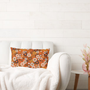 70-tals Retro Blommig Brun Orange Boho Dekor Lumbarkudde