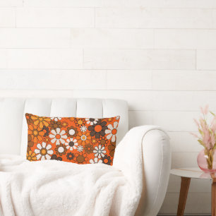 70-tals Retro Blommig Brun Orange Boho Dekor Lumbarkudde