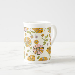 70-tals Retro Blommönster Benporslin Mugg