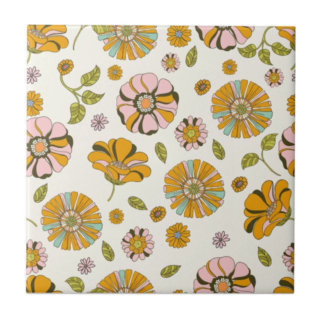 70-tals Retro Blommönster Kakelplatta (Framsidan)
