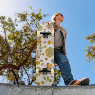 70-tals Retro Blommönster Mini Skateboard Bräda 18,5 Cm