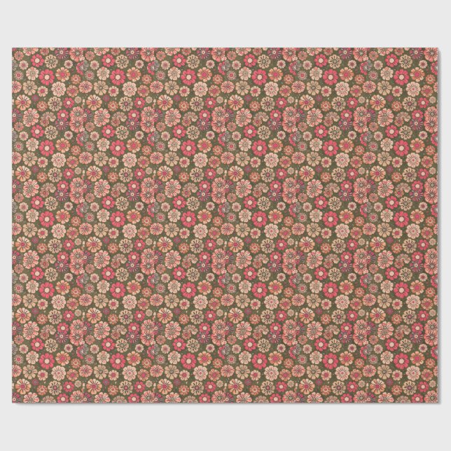 70-tals Retro Blommönster  Presentpapper (Platt)