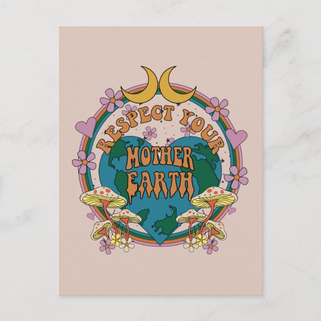 70-tals Retro Grafik för Moder Jord Vykort (Framsida)