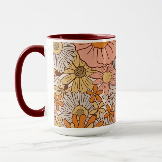 70-tals Retro Groovy Blommönster Mugg (Vänster)