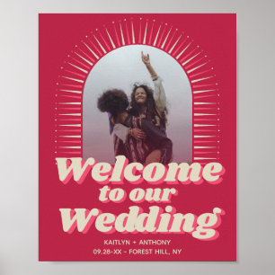 70-tals Retro Groovy Viva Magenta Bröllop Välkomme Poster