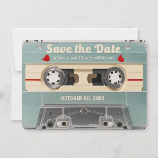70-tals Retro Kassettsvig Bröllop Save the Date In Spara Datumet