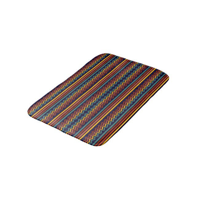 70-tals Retro Navy & Senap Boho Chevron Ränder Badrumsmatta (Vinklad)