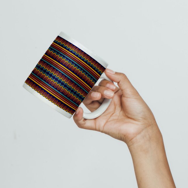 70-tals Retro Navy & Senap Boho Chevron Ränder Jumbo Mugg (Skapare uppladdad)