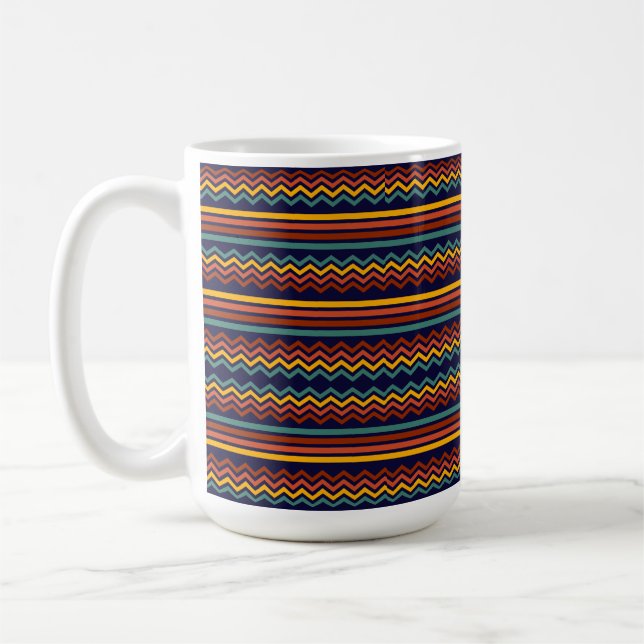 70-tals Retro Navy & Senap Boho Chevron Ränder Kaffemugg (Vänster)