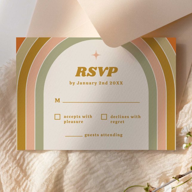 70-tals Retro Regnbåge Groovy Bröllops RSVP OSA Kort (70s retro rainbow groovy RSVP card template)