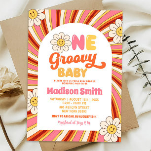70-tals Retro Solros En Groovy Baby Shower Inbjudningar