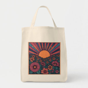 70-tals Retro Solskens Blomsterfältsdesign Tygkasse