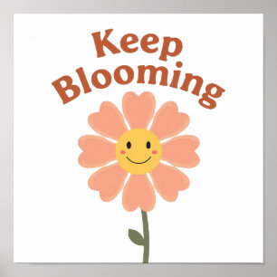 70-tals stil glad blommig grafik poster