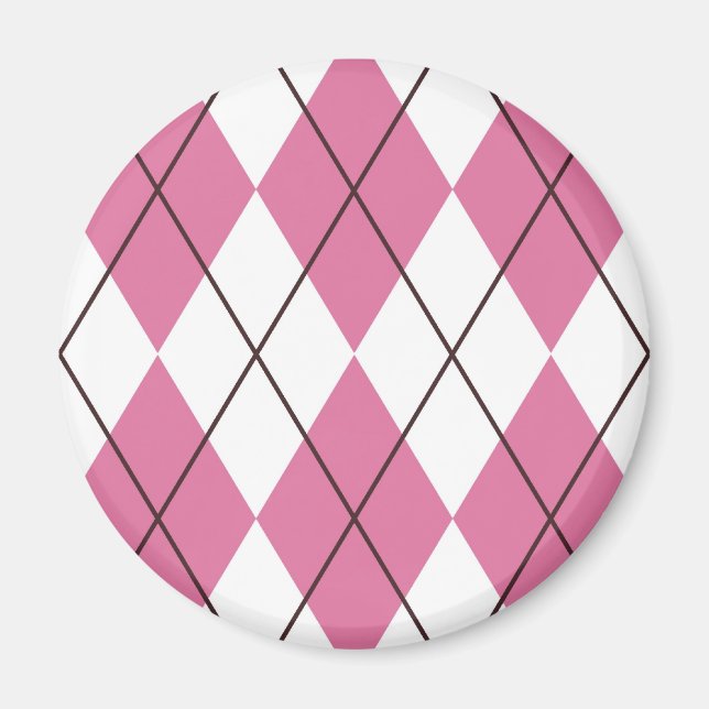 70-tals Tartan-mönster Rosa Magnet (Framsidan)