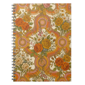 70-tals Vintage Retro Blommönster | Varm Jordnära Anteckningsbok