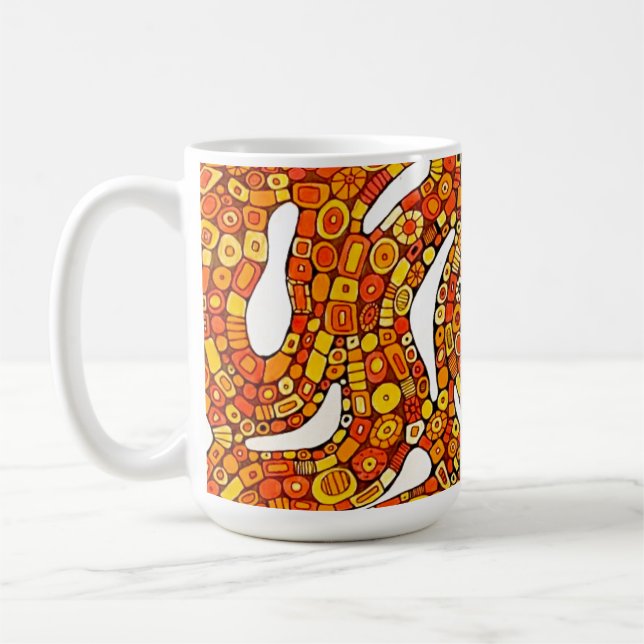 70-talsfärger Röd Orange Gul Abstrakt Design Kaffemugg (Vänster)