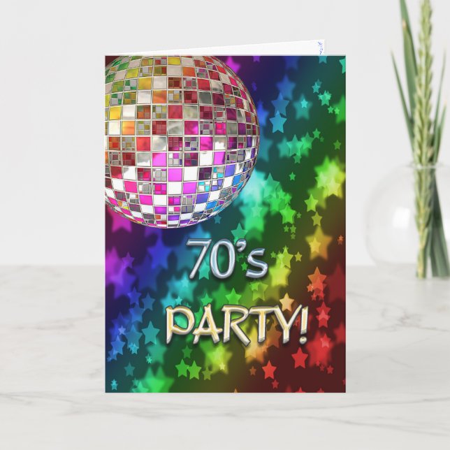70-talsinbjudan med disco boll och stjärnans regnb inbjudan (Framsida)