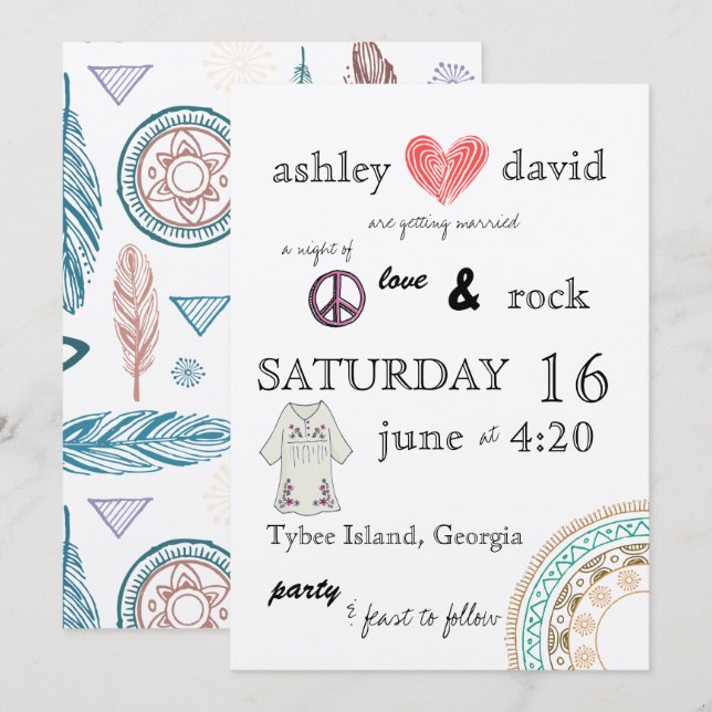 70-talsinspirerat bröllopsinbjudande inbjudningar (Fram/baksida)