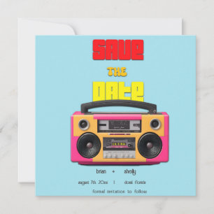 70-talskort för Retro Boombox Spara datum meddelan Inbjudningar