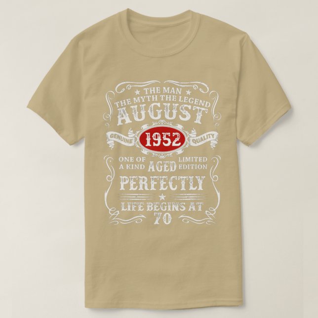 70 Year Old Gifts September 1952 Man Myth Legend 7 T Shirt (Design framsida)