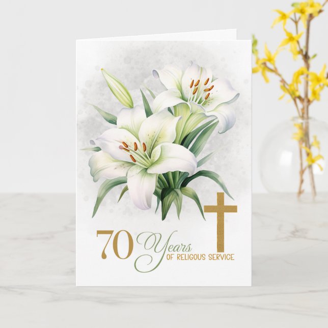 70 Years of Religious Service Cross and Lilies Kort (Gul blomma)