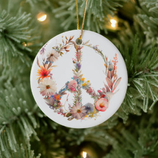 70s 60s Peace Sign Colorful Julgransprydnad Keramik