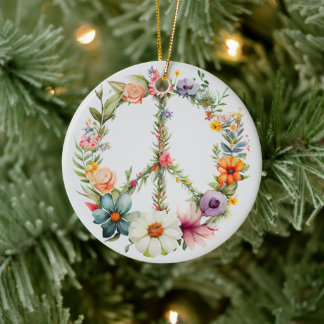 70s 60s Peace Sign Colorful Julgransprydnad Keramik