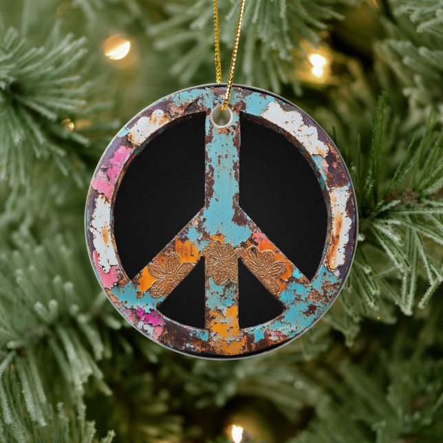 70s 60s Peace Sign Colorful Julgransprydnad Keramik (Träd)