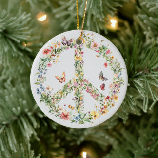 70s 60s Peace Sign Colorful Julgransprydnad Keramik