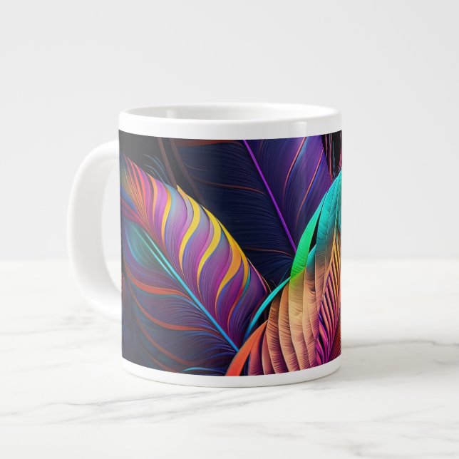 70s 60s Psychedelic Feathers  Jumbo Mugg (Framsida vänster)