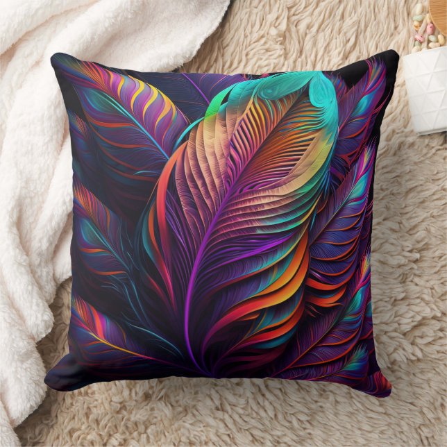 70s 60s Psychedelic Feathers  Kudde (Filt)