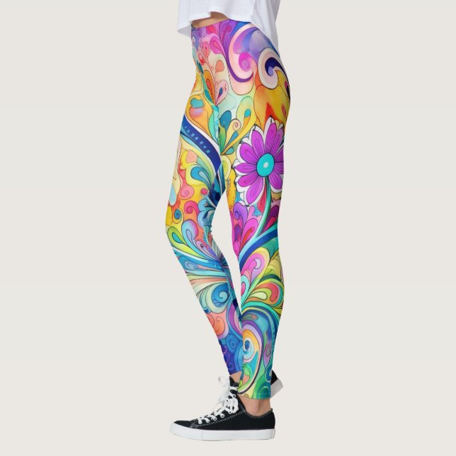 70s 60s Psychedelic Hippy Retro Hip Leggings (Vänster)