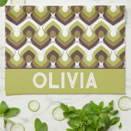 70s Bold Modern Retro Ogee Motif in Greens Kökshandduk