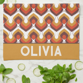 70s Bold Retro Modern Motif in Orange & Brown Kökshandduk