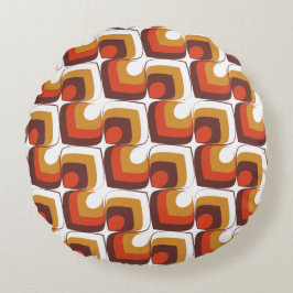 70s Bold Retro Modern Motif in Orange & Brown Rund Kudde