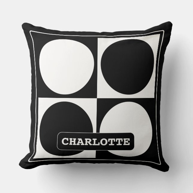 70s Checks and Circles Black and White Kudde (Framsida)