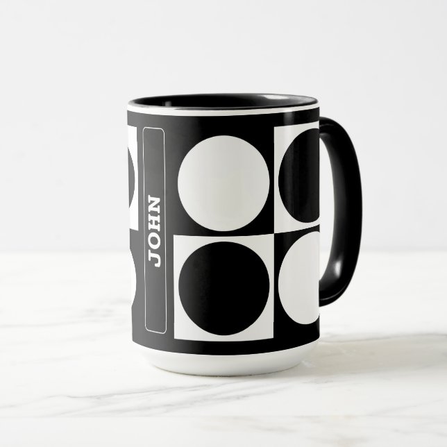 70s Checks and Circles Black and White Mugg (Framsida höger)