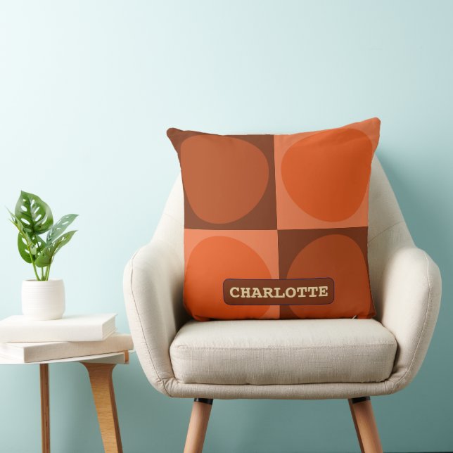 70s Checks and Circles Flame Orange Kudde (Stol)