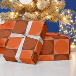 70s Checks and Circles Flame Orange Presentpapper